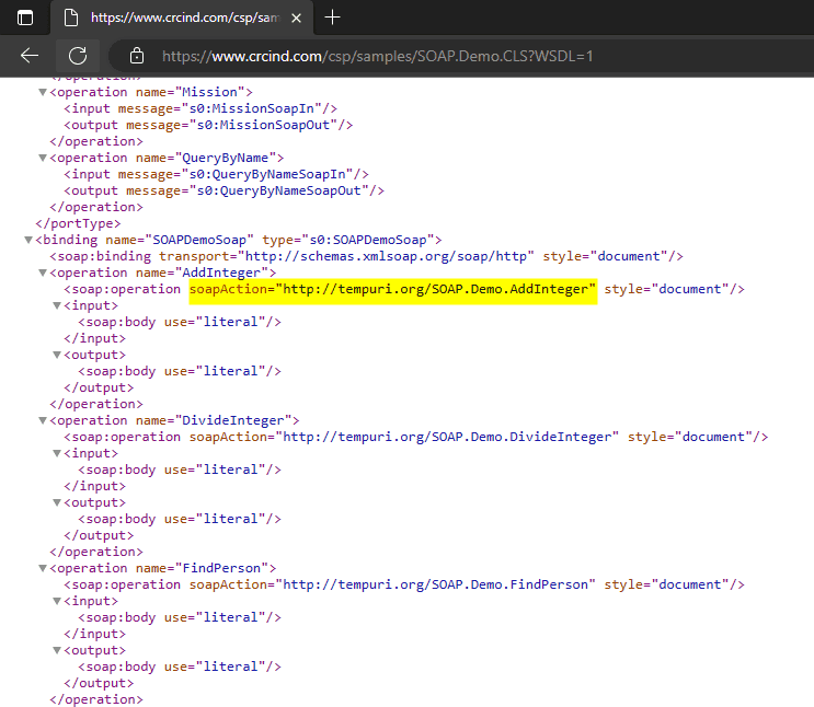 wsdl soapaction addinteger